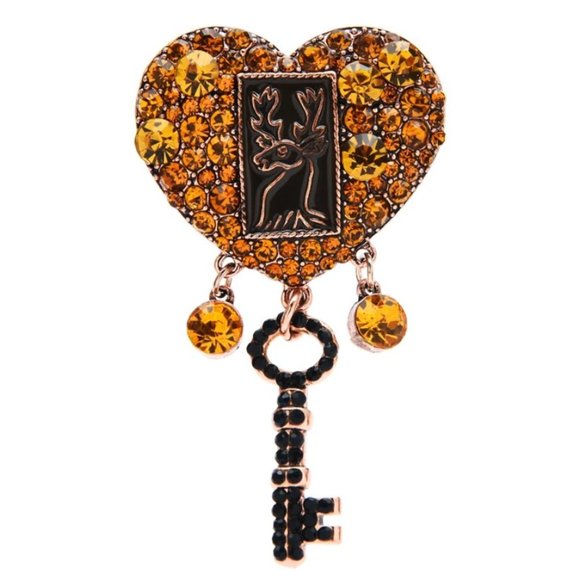 Large Crystal Rhinestone Key Heart Brooch / Necklace Pendant - Picture 3 of 8